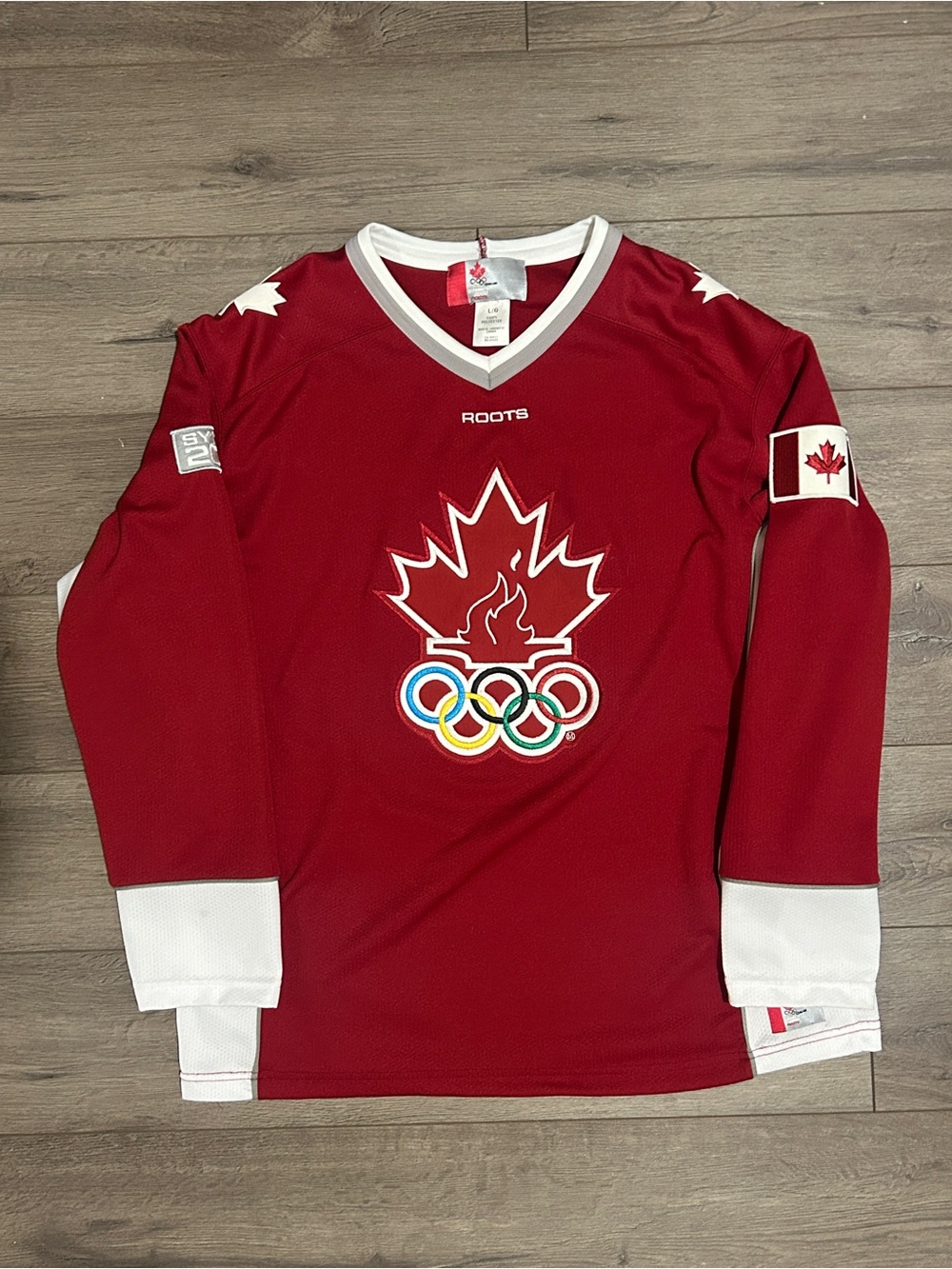 Roots Red and White Canadian Olympic Hockey Jersey